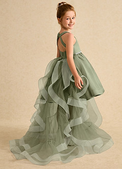 Azazie Julietta Flower Girl Dresses Pistachio Ball-Gown Convertible Tulle Dress image6