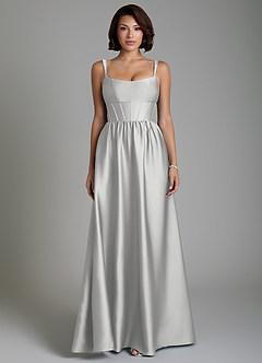 Azazie Mona Brautjungfernkleider A-Linie Korsett Stretch-Satin Kleid Silber image4