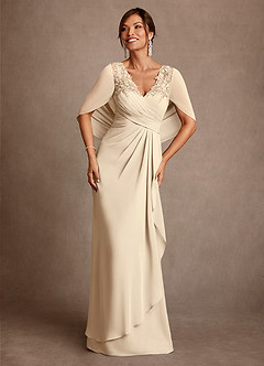 Azazie Santa Clara Mother of the Bride Dresses Champagne A-Line Lace Dress image1