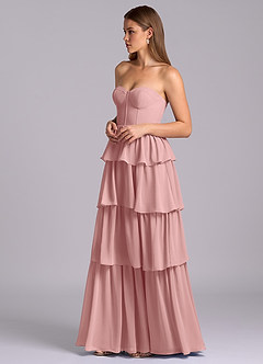 Azazie Faye Vestidos de damas de honor Vestido de Rosa Polvorienta de Gasa de Corte en A con Escote de Corazón image5