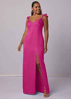 Barbie ♥ Azazie Bridesmaid Dresses Fuchsia Sheath Stretch Satin Dress image11