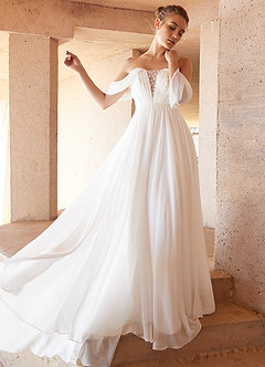 Azazie Fawn Wedding Dresses A-Line Sweetheart Sequins Chiffon Sweep Train Dress image5