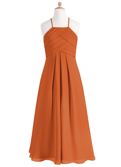 Azazie Ginger Junior Cinnamon A-Line Pleated Chiffon Dress image7