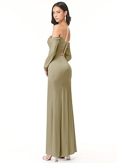Azazie Hallie Bridesmaid Dresses Moss Green Sheath Off-The-Shoulder Long Sleeve Stretch Satin Convertible Dress image6