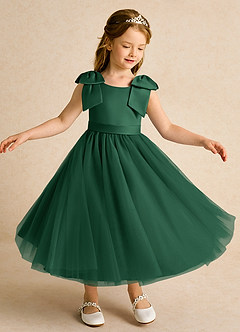 Azazie Serene Abiti da Ragazza di Fiori Abito Principessa in Raso Opaco Fiocco Verde Scuro image4