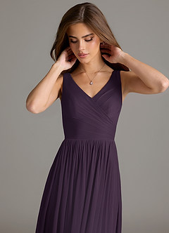 Azazie Keyla Bridesmaid Dresses Plum A-Line Pleated Mesh Dress image7