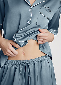 front Personalized Embroidered Satin Pajama Set