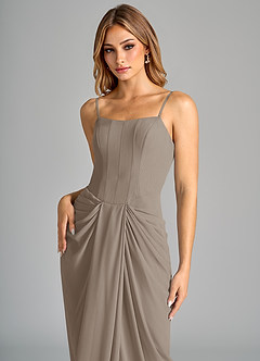 Azazie Anaïs Bridesmaid Dresses Taupe Sheath Strapless Chiffon Dress image7