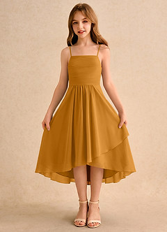 Azazie Twilight Dance Flower Girl Dresses Butterscotch A-Line Pleated Chiffon Dress image5