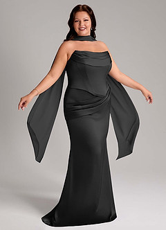 Azazie Sorrel Bridesmaid Dresses Black Mermaid Strapless Stretch Satin Convertible Dress image12