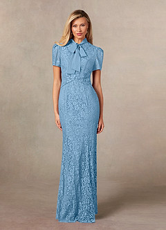Azazie Carleannia Mother of the Bride Dresses Steel Blue Mermaid Lace Chiffon Dress image1