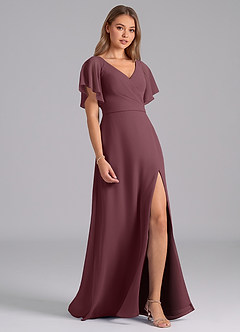 Azazie Ambrosia Jurken voor bruidsmeisjes Jurk van Chiffon met A-Lijn Geplooid Sangria image5
