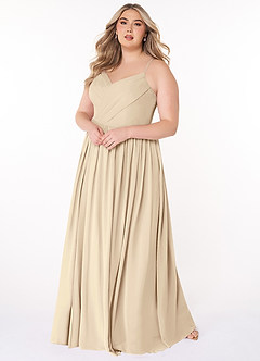 Azazie Cora Robes de demoiselle d'honneur Robe Trapèze en Mousseline de soie Plissée Champagne image8