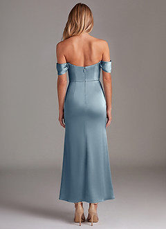 Azazie Saige 신부 들러리 드레스 인어 오프 더 숄더 스트레치 새틴 발목 길이 드레스 image8