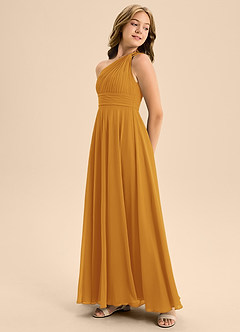 Azazie Charlize Junior Butterscotch A-Line Pleated Chiffon Dress image4