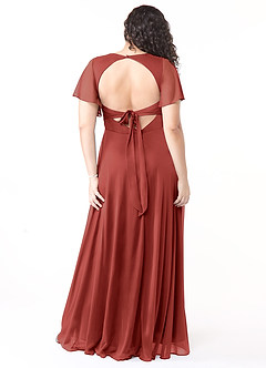Azazie Induh Robes de demoiselle d'honneur Robe Trapèze en Maille Col en V à volants Terracotta image8