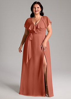 Azazie Lainey Bridesmaid Dresses Clay A-Line with Pockets Chiffon Dress image3
