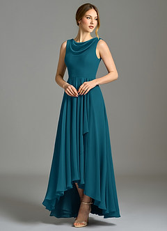 Azazie Wonderland Bridesmaid Dresses Ink Blue A-Line Pleated Chiffon Dress image3