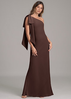 Azazie Capri Bridesmaid Dresses Ganache A-Line One Shoulder Chiffon Dress image4