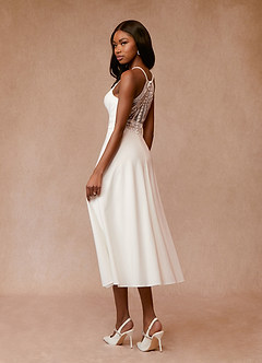 Azazie Minerva Abiti da Sposa Abito A-Line in Crepe Elasticizzato Lustrini Bianco Diamante image4