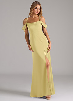 Azazie Callan Bridesmaid Dresses Lemon Sorbet A-Line Pleated Stretch Satin Convertible Dress image1