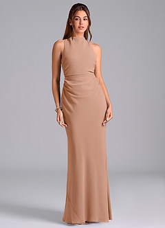 Azazie Evadne Bridesmaid Dresses Champagne Rose A-Line Pleated Chiffon Dress image3