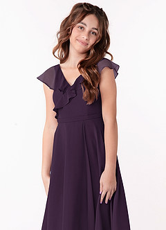 Azazie Posie Junior Plum A-Line Ruched Chiffon Dress image6