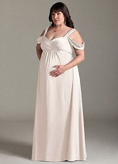 Azazie Rhea Maternity Bridesmaid Dresses A-Line Off-The-Shouler Pleated Stretch Satin Floor-Length Dress image11