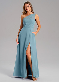 Azazie Phaedra Brautjungfernkleider A-Linie One-Shoulder Chiffon Kleid Stimmungsvolles Blau image3
