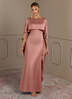 Azazie Eli Mother of the Bride Dresses Rosette Sheath Boatneck Stretch Satin Dress image4