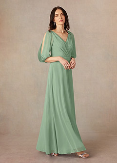 Azazie Bronwyn Mother of the Bride Dresses Matcha A-Line V-Neck Ruched Chiffon Dress image1