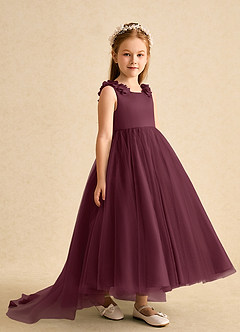 Azazie Lorita Flower Girl Dresses Cabernet A-Line Beaded Tulle Dress image4