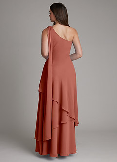 Azazie Monique Bridesmaid Dresses Auburn A-Line One Shoulder Chiffon Dress image2