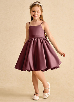 Azazie Davine vestidos de niña de las flores Vestido de Rosa Del Desierto de Satin Mate de Corte En A con Tirante Espagueti image5