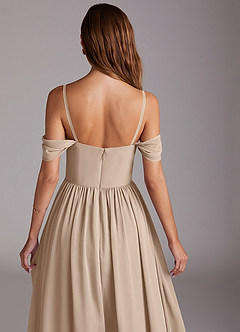 Azazie Calianna Bridesmaid Dresses Taupe A-Line Off the Shoulder Chiffon Convertible Dress image9