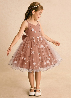 Azazie Junebug Blumenmädchenkleider Ballkleid Spaghetti Riemen Tüll Kleid Bronzer image4