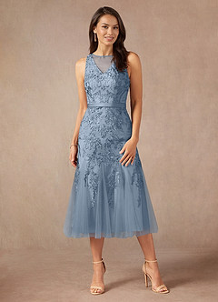Azazie Herrin Abiti per la Madre della Sposa Abito Sirena in Pizzo Blu Polveroso image2