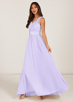 Azazie Gertrude Bridesmaid Dresses Lilac A-Line Lace Chiffon Dress image3