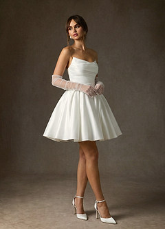 Azazie Granville Wedding Dresses Diamond White Ball-Gown Strapless Satin Dress image5
