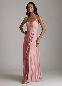 Azazie Akiko Abiti da Damigella Abito A-Line in Chiffon Scollo a Cuore Rosa Polverosa image4