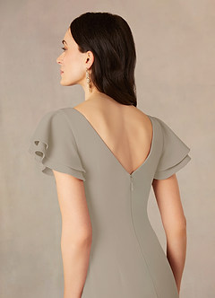 Azazie Peppermint Mother of the Bride Dresses Taupe Mermaid Scoop Ruched Stretch Crepe Dress image5