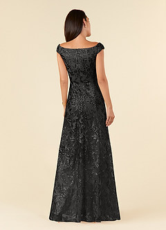 Azazie Porcelain Mother of the Bride Dresses Black A-Line Off the Shoulder Lace Dress image4