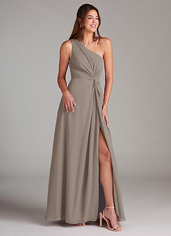 Azazie Brooke Bridesmaid Dresses Taupe A-Line One Shoulder Chiffon Dress image4