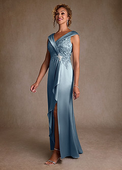Azazie Santa Monica Mother of the Bride Dresses Dusty Blue A-Line Lace Dress image4