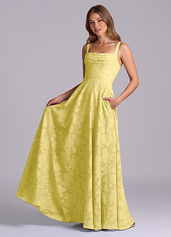 Azazie Shaude Vestidos de damas de honor Vestido de Canario de Devorado Floral de Corte en A con Plisado image5