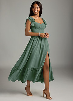 Azazie Anaya Brautjungfernkleider A-Linie Plissee Chiffon Kleid Eukalyptus image3