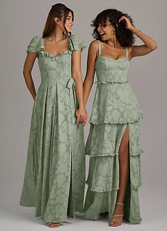 Azazie Romie Bridesmaid Dresses Agave A-Line Corset Floral Burnout Dress image7