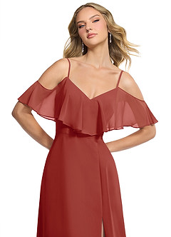 Azazie Jean Vestidos de damas de honor Vestido de Terracota de Gasa de Corte en A Convertible image6