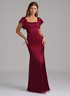 Azazie Elkie 신부 들러리 드레스 인어 스퀘어 네크라인 스트레치 새틴 바닥 길이 드레스 image5