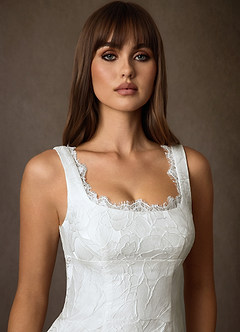 Azazie Janet Wedding Dresses Diamond White A-Line Square Neckline Floral Jacquard Dress image8